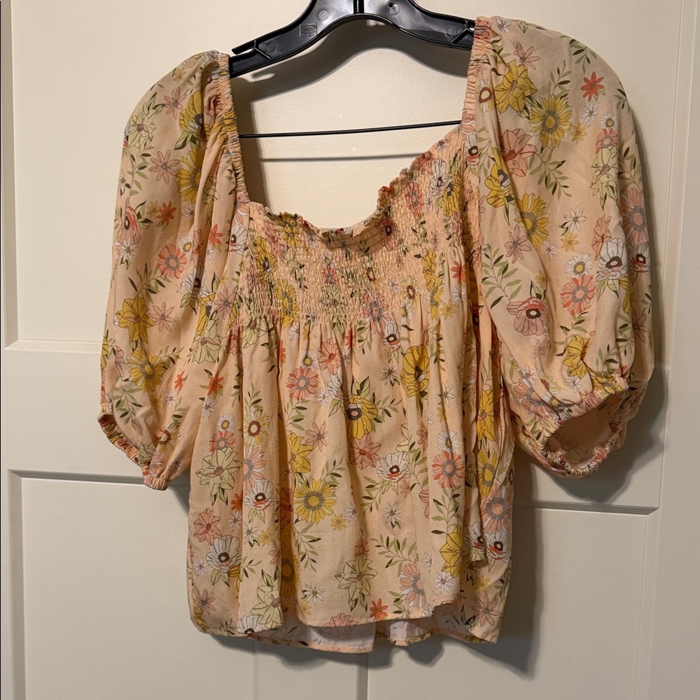 Barbour Floral Smocked Blouse - Cream and Yellow